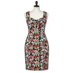 Nanette Lepore Sz 0 Sheath Dress Ruched Pleated Floral Summer Wedding Guest USA